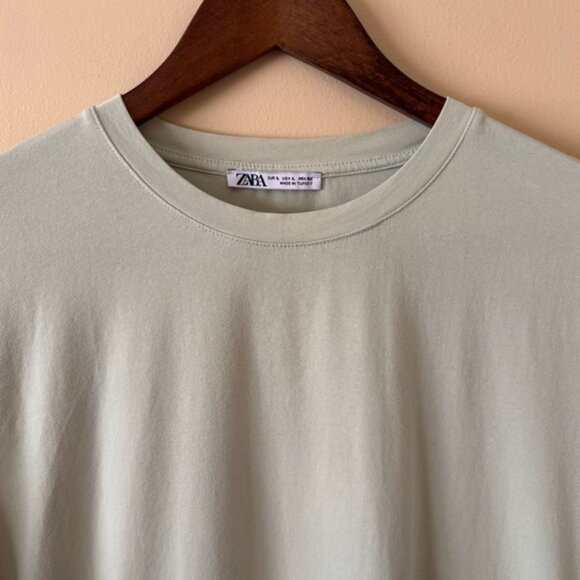 *SOLD*Zara| Soft Cotton Slim-Fit Men's Sage Green T-Shirt Sz L - Picture 2 of 3
